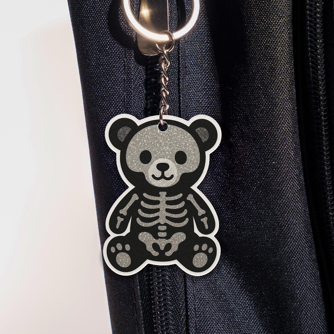 Skeleton Bear Keychain, Cute Goth Teddy Keyring, Spooky Bag Charm ...