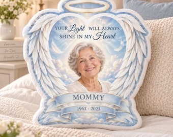 Personalized Plush Pillow: Angel Wings Memorial Photo Cushion, Mother Remembrance