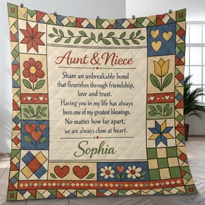 Personalized Aunt Niece Quilt Blanket: Patchwork Floral Throw Name Custom