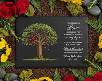 Personalized Memorial Garden Stone, Cardinal Tree Sympathy Plaque, In Loving Memory Bereavement Gift