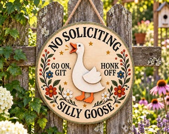 Goose No Soliciting Layered Wooden Sign, Do Not Knock Porch Hanging Decor
