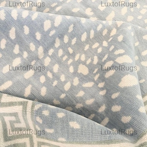 Hand Knotted Oushak Hand Knotted Oushak Rug | Blue and White Wool Area Rug with Greek Key Border | Modern Turkish Carpet | Luxury Handmade
