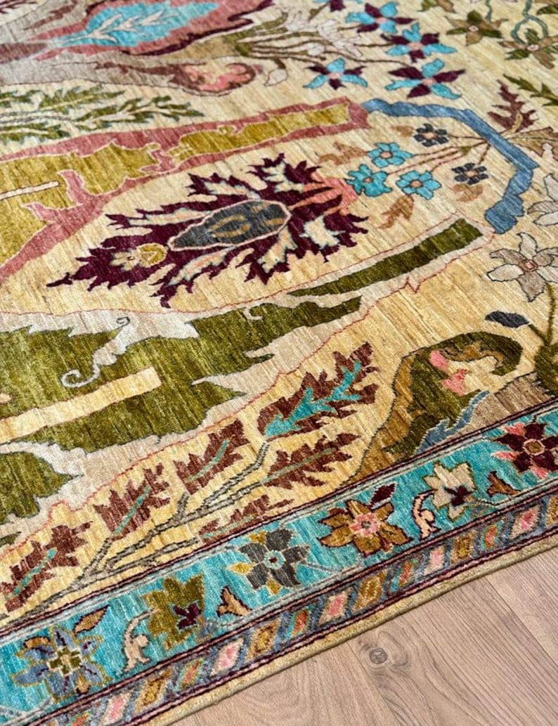 Hand Knotted Oushak Rug, Colorful Persian Style Floral Wool Area ...