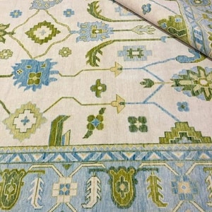 Green beige blue oushak rug muted/pastel vintage oushak rug Arwa rug bedroom living room kitchen 9x12 custom oushak green oushak rug gifts
