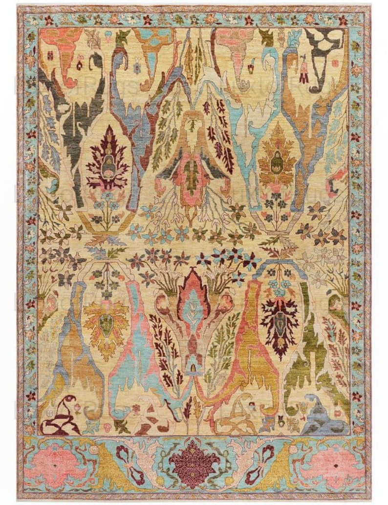 Hand Knotted Oushak Rug, Colorful Persian Style Floral Wool Area ...