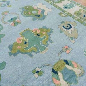 Blue Green Oushak Area Rug for living room Aesthetic Hall Bedroom Dinning room Blue Oushak Rug 6x9 8x10 9x12 Custom Runner Oushak Rug