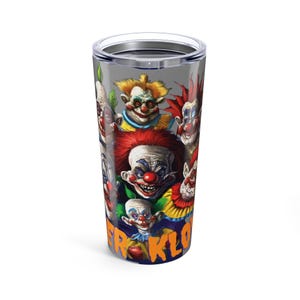 spooky horror clowns  tumbler 20oz, slasher fan cup, creepy vibes drinkware, dark aesthetic cup, spooky fan gift,