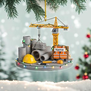 Personalisierte Bauarbeiter Ornament mit individuellem Namen, Bauarbeiter Schutzhelm & Kran Weihnachtsgeschenk, Unternehmer Urlaub Dekor