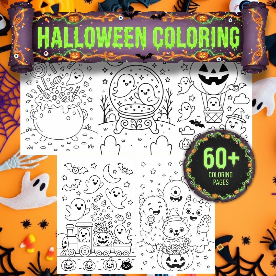 60+ Spooky Cute Printable Coloring Sheets for Kids & Adults | Halloween ...