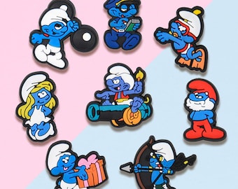 8 Pcs Blue Cartoon Shoe Charms Set, Cute PVC Shoe Charms for Kids, Fun Character Clog Accessories, Gift for Boys Girls