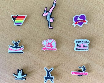 9 Pcs Gymnastics Shoe Charms Set | Sporty Girl Inspired Charms for Clogs & Sandals | Gifts for Gymnasts, Kids , Fitness Lovers