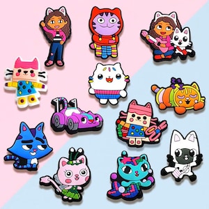 12 Pcs Cute Cat Friends Shoe Charms Set | Colorful Cartoon Kitty Characters for Clogs | Fun Party Favors for Kids | PVC Animal Charms
