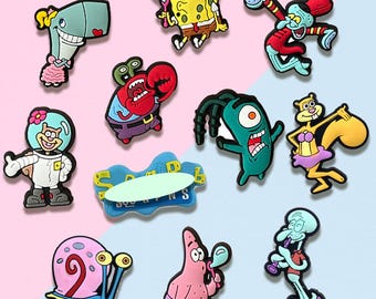 11 Pcs Cute Cartoon Sea Shoe Charms Set, Colorful PVC Clog Charms, Fun Ocean Character Shoe Accessories for Kids & Adults