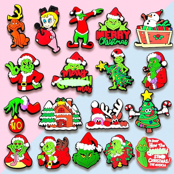 Festive Green Monster Shoe Charms Set | Cute Holiday Characters for Clogs | Christmas Party Favor Gifts | Winter Cartoon Charms for Kids
