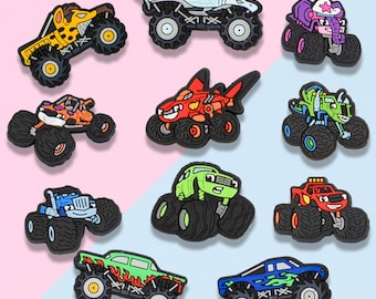 11 Pcs Monster Truck Shoe Charms Set – Cartoon Car Clog Charms, Cute Kids Shoe Accessories, Waterproof PVC Charms for Clogs & Sandals