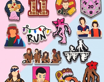 Retro Mystery Adventure Shoe Charms Set | 80s Themed Accessories for Clogs & Sandals | Fun Sci-Fi Style Gift for Fans | 14 pcs PVC Charms