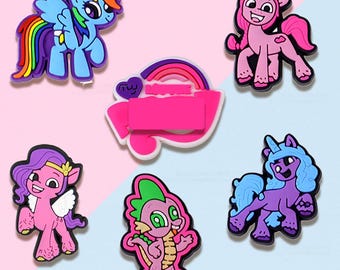 6 Pcs Cute Pony Shoe Charms  | Rainbow Unicorn Pegasus Dragon Friends | Cute Cartoon Shoe Accessories for Clogs | Kids Gifts , Party Favors