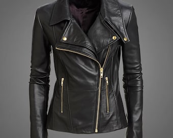 Black Leather Moto Jacket for Women – Fitted Biker Style