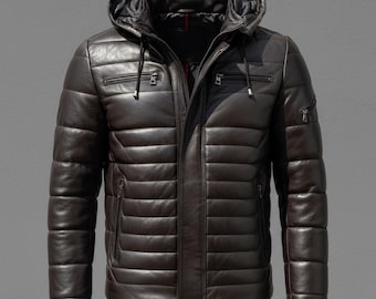 Herren Echtleder Steppjacke: Winter Warmer Steppmantel