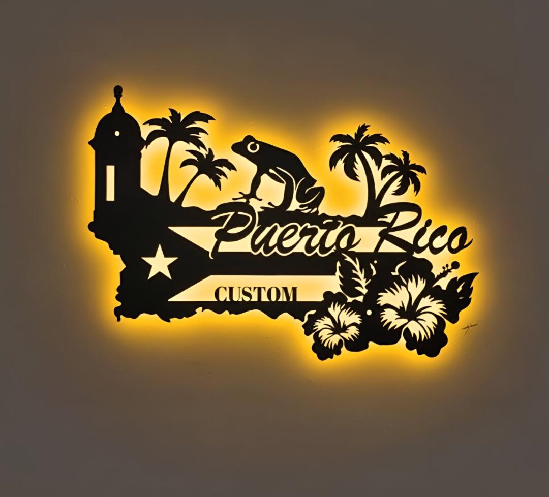 Personalized Puerto Rico LED Metal Sign, Custom Puerto Rico Sign ...
