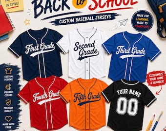 Back to School Baseball Jersey, First Grade Second Grade Third Grade Shirt, Personalized School Jersey, Custom Teacher Team Apparel