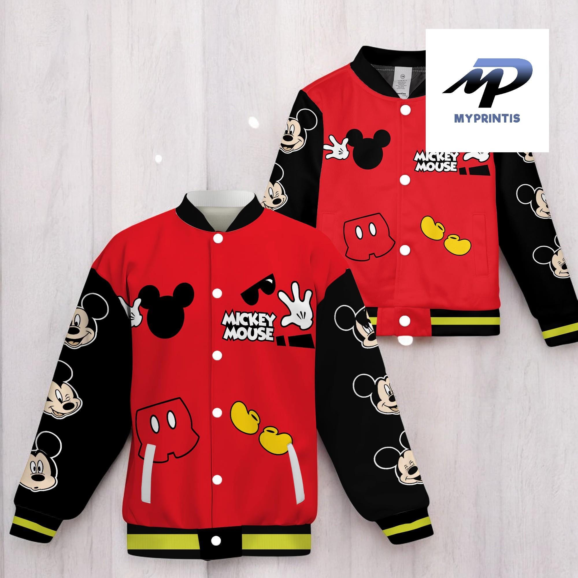 Discover Mickey Mouse Varsity Jacket - Classic Red and Black Kids Baseball Coat