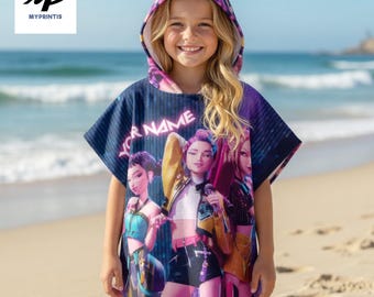 Custom Name Huntrix Kids Hooded Towel, Kpop Demon Hunters Anime Bath Towel for Kids, Soft Microfiber Beach Hooded Towel Gift