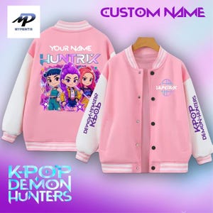 Custom KPop Demon Hunters Kids Baseball Jacket, Spring Autumn Printed Varsity Uniform for Boys & Girls