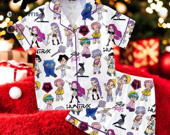 Huntrix Kpop Demon Hunters Pajama Set, Rumi Mira Joey Kids PJs, Cute Gingham Sleepwear, Kpop Fan Gift, Girl Pajamas Set