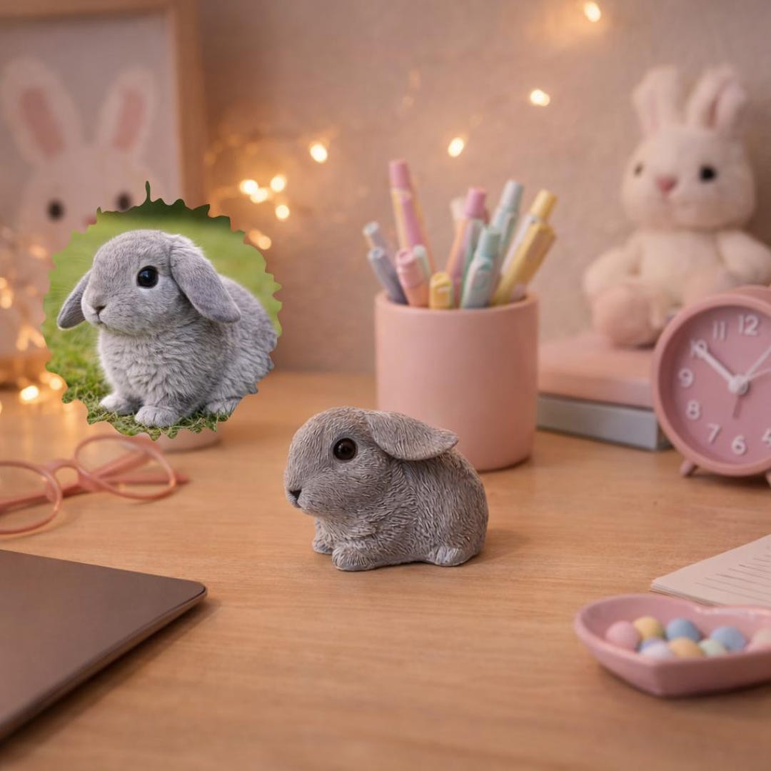 Plaster Rabbit Statue Handmade Plaster Bunny Figurine, Cottagecore Desk Ornament, Soft ...