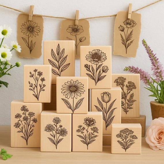 Curly Floral Vote Rubber Stamp: Customizable Wooden Stamp