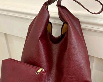 Borsa hobo bordeaux con piccola pochette