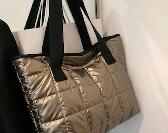 Borsa a tracolla con dettagli trapuntati, a quadri, impermeabile, grande capacità, per spostamenti quotidiani, viaggi all'aperto