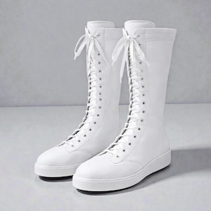 Handgemaakte witte worstelschoenen – 14 inch hoge vechtsportschoenen