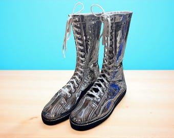 Handmade Silver Wrestling Boots, Genuine Leather, Cosplay Footwear
