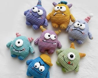 Mini Monstruos de Ganchillo, Set de Monstruos de Ganchillo, Lindo Llavero de Monstruo Amigurumi, Dulce Ganchillo de Halloween, Regalo de San Valentín, Regalo para Ella