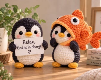 Crochet Penguin Plush Toy, Handmade Amigurumi Penguin, Cute Penguin Stuffed Animal, Fish Costume Penguin, Gift for Penguin Lover