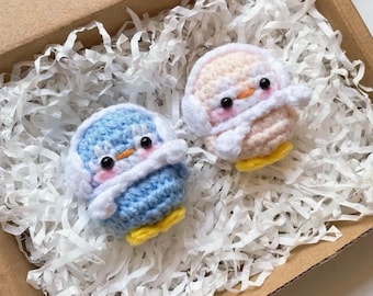 Handmade Crochet Penguin Keychain with Winter Earmuffs – Cute Plush Bag Charm
