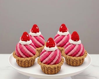 Crochet Cupcake Plush - Crochet Strawberry Cupcake Plushie – Handmade Amigurumi Dessert Toy, Cute Pink Cake Gift, Birthday Gift