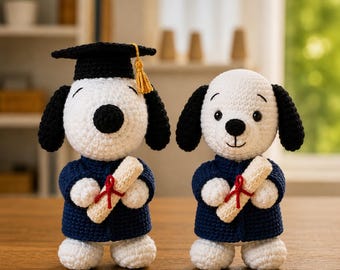 Crochet Graduation Puppy Plush – Handmade Amigurumi Dog in Cap and Gown, Cute Graduation Gift, Custom Graduate Keepsake
