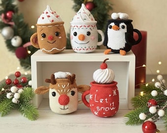 Crochet Christmas Mug Set - Handmade Amigurumi Dessert Toys, Cute Crochet Gifts for Friends, Cute Christmas Decorations, Christmas Gifts