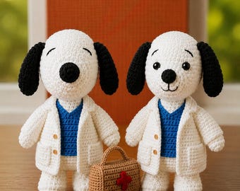 Doctor Puppy Crochet Plush - Handmade Amigurumi Dog Doctor in White Coat, Cute Medical Gift, Gift for friends