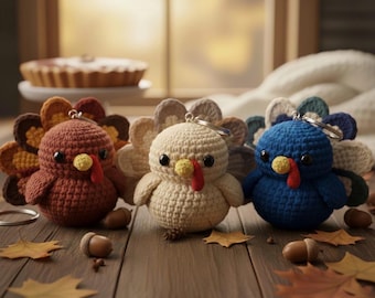 Ręcznie robione na szydełku breloki z indykiem – wyjątkowe prezenty na Święto Dziękczynienia, indyk szydełkowy, indyk amigurumi, prezenty na Święto Dziękczynienia, dekoracje na Święto Dziękczynienia