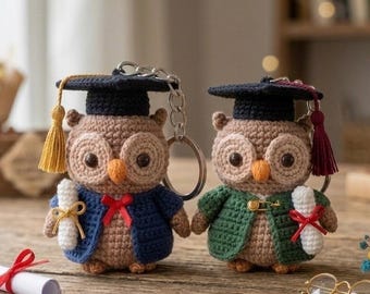 Crochet Graduation Owl Keychain, Handmade Amigurumi Owl with Diploma, Cute Graduation Gift, Student Graduate Keepsake