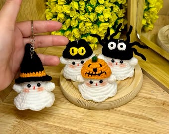 Handmade Halloween Ghost Keychain | Cute Crochet Ghost Plush Bag Charm, Spooky Key Ring, Halloween Gift