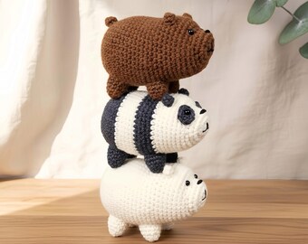 かぎ針編みの茶色のクマのキーホルダー：編みぐるみバッグチャーム