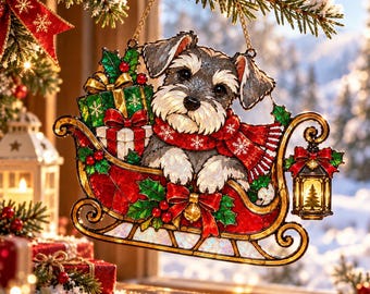 Schnauzer Christmas Ornament, Dog Lover Gift, Christmas Tree Decor, Stained Glass Suncatcher, Holiday Dog Gift