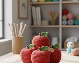 Crochet Apple, Apple Amigurumi, Handmade Amigurumi Fruit Decoration, Cute Kitchen Decor or Toy Gift