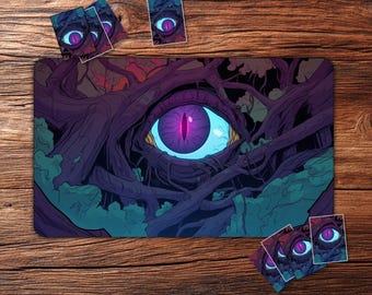 TCG Playmat: Tree-Embedded Mystic Eye – 24"x14" Custom TCG Mat for Card Games