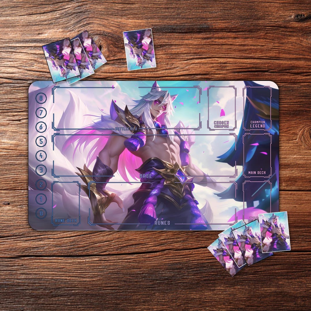 Gold Riftbound Custom Riftbound Playmat: Purple-gold Sett Fighter – 24
